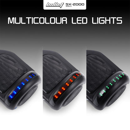 Bullet SX-2000 Hoverboard Scooter, 500W Brushless, Superior Self Balancing System, UL Certified, LED Lights, Black
