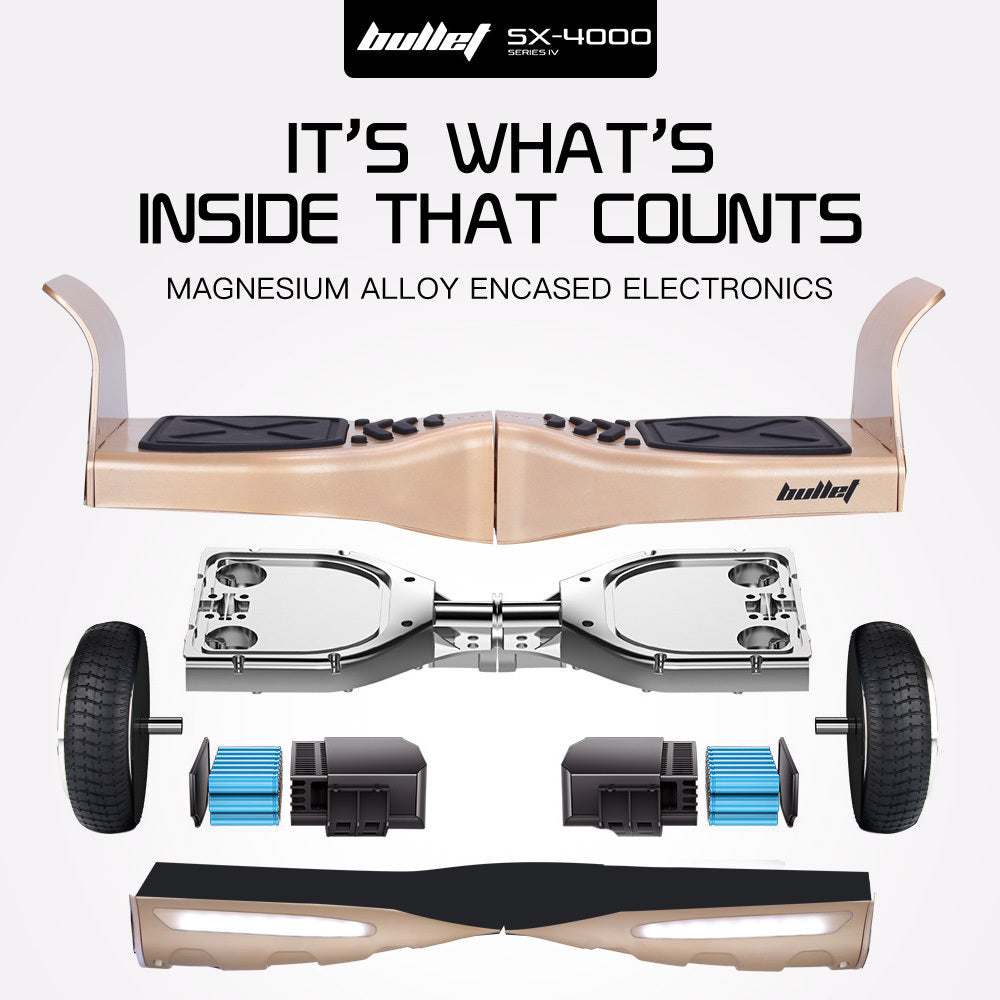 BULLET SX-4000 Hoverboard Scooter, 8.5" Wheels, 700W Brushless, Superior Self Balancing System, UL Certified, LED Lights, Carry Bag, Bronze