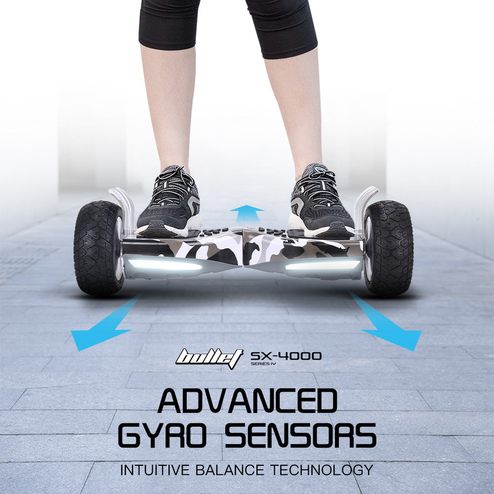 BULLET SX-4000 Hoverboard Scooter, 8.5" Wheels, 700W Brushless, Superior Self Balancing System, UL Certified, LED Lights, Carry Bag, Camo