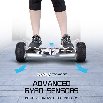 BULLET SX-4000 Hoverboard Scooter, 8.5" Wheels, 700W Brushless, Superior Self Balancing System, UL Certified, LED Lights, Carry Bag, Camo