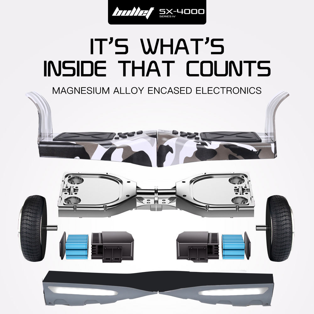 BULLET SX-4000 Hoverboard Scooter, 8.5" Wheels, 700W Brushless, Superior Self Balancing System, UL Certified, LED Lights, Carry Bag, Camo