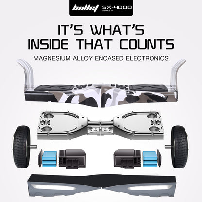 BULLET SX-4000 Hoverboard Scooter, 8.5" Wheels, 700W Brushless, Superior Self Balancing System, UL Certified, LED Lights, Carry Bag, Camo